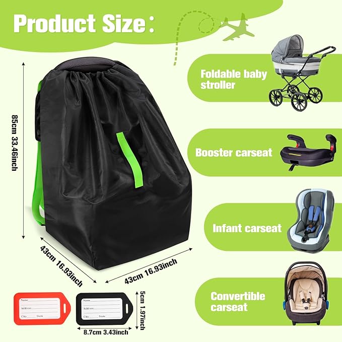 Waterproof Car Seat Bags For Airplane Travel, Durable Carseat Cover For Air Travel Car Seat Travel Bag with Shoulder Straps and 2pcs Luggage Tags For Airplane-BubblyBeeBaby