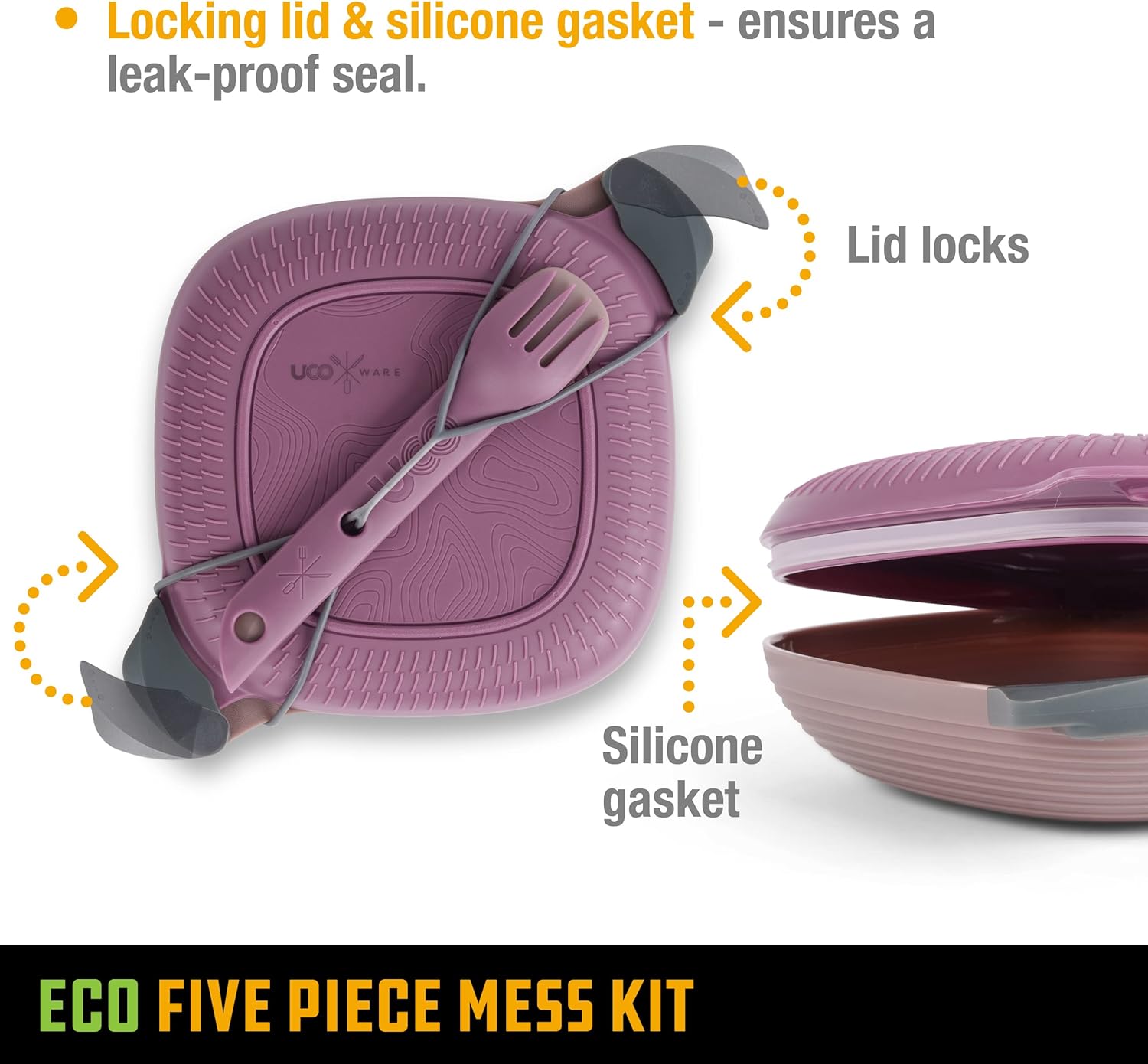 UCO Recycled ECO 5-Piece Camping Mess Kit with Bowl, Plate, Switch Spork Utensil Set