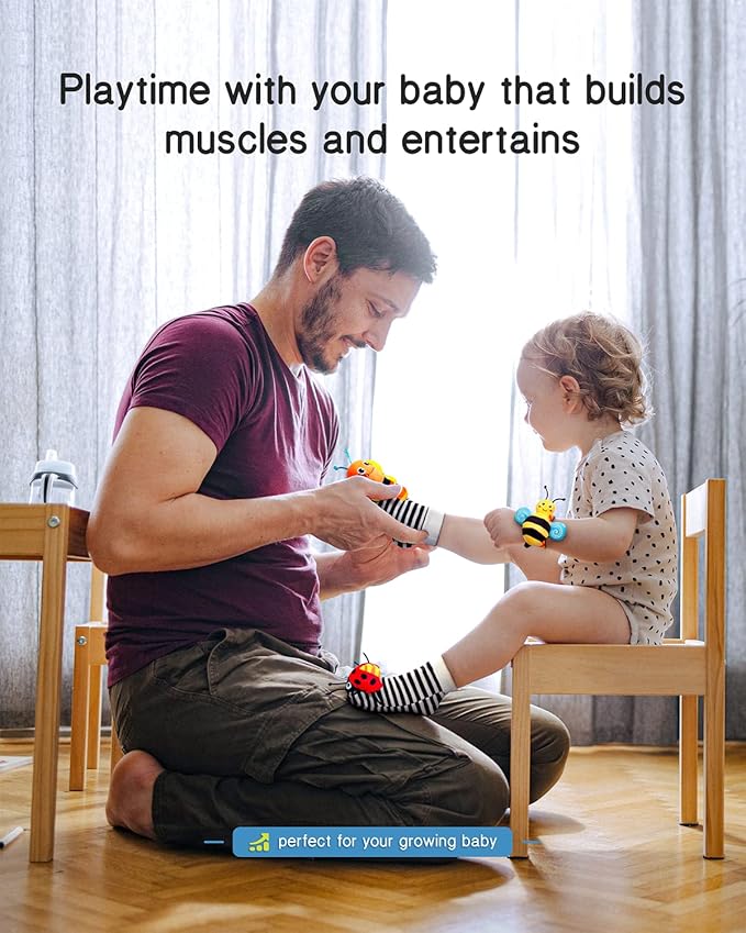 Infinno Baby Wrist Rattle Socks and Foot Finder Set, Perfect Baby Toys for 0-12 Months Newborn Boys and Girls As Shower Gifts, Garden Bug Series-BubblyBeeBaby