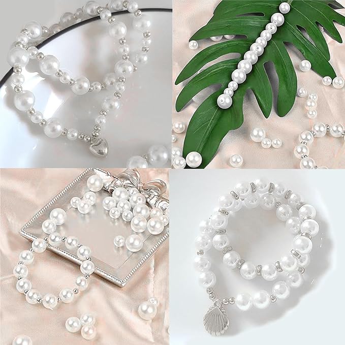 1000Pcs Pearl Beads for Bracelets Making, Pearl Beads for Jewelry Making for Adults, Silver Bracelet Beads DIY Kit, Silver Spacer Beads for Bracelets, Women Friendship Bracelet Making Kit (Silvery)-BubblyBeeBaby
