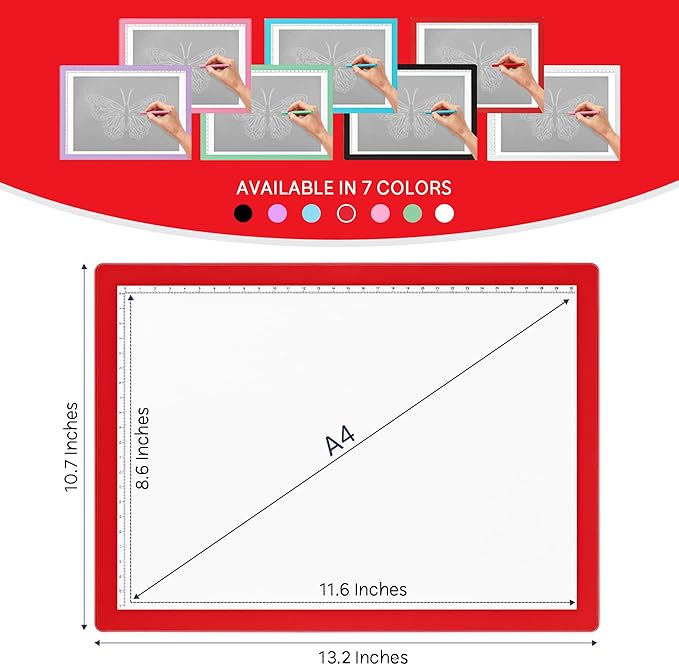 iVyne Rechargeable A4 Light Pad for Tracing & Weeding - LED Light Board for Weeding Vinyl - for Cricut Vinyl Weeding Tools - Ultra-Thin & Portable - Perfect for Artists & Crafters - Red-BubblyBeeBaby