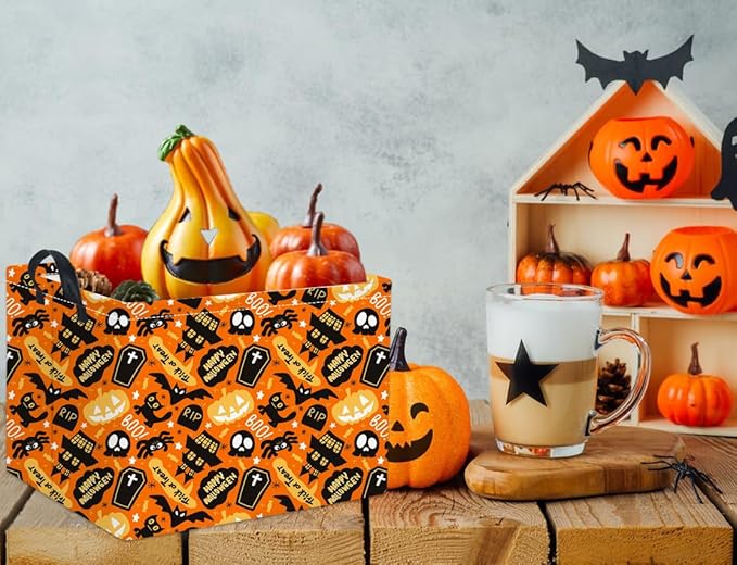 HIYAGON Rectangular Halloween Basket for Boys and Girls Kids Trick or Treat Pumpkin Basket for Halloween Parties Cute Storage Bin Organizer Box Room Decor(Spider Halloween)-BubblyBeeBaby