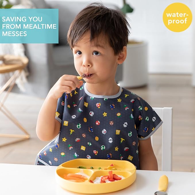 Bumkins Bibs - Toddler Bibs, Waterproof, Large for 1-3 Years, Short Sleeve-BubblyBeeBaby