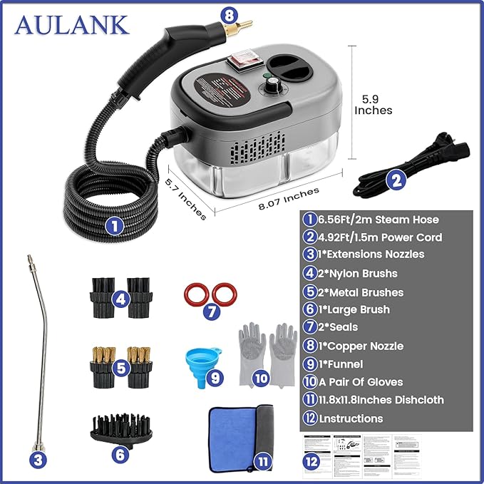 2500W Handheld Steam Cleaner,Portable Car Steamer For Auto Detailing,High-Temperature and Pressure Steam Cleaner For Home, Steam Cleaning Machine for Furniture,Kitchen,Grout,Floor,Tile (Gray)-BubblyBeeBaby