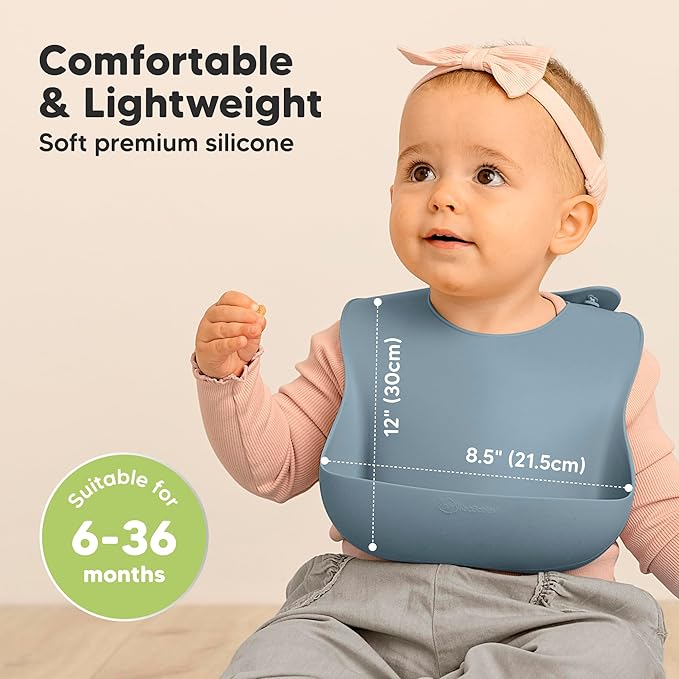 KeaBabies 2-Pack Silicone Baby Bibs for Eating - Sturdy Food-Grade Silicone Bibs for Babies Girl, Boy, Large Food Catcher, Clean & Put On Easily, Waterproof Toddler Feeding Essentials (Ocean)-BubblyBeeBaby