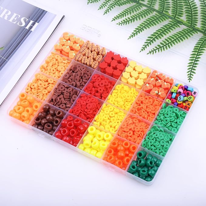 2480pcs Thanksgiving Fall Polymer Clay Beads Charms Friendship Bracelet Necklace Earring Jewelry Making kit, Accessories for Arts Crafts DIY Gifts for Women Girls-BubblyBeeBaby