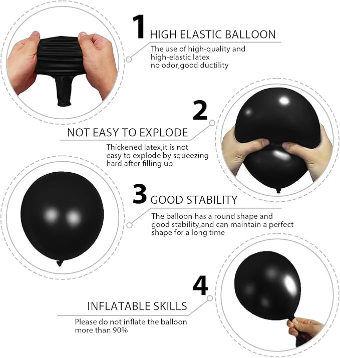 140pcs Balloon Arch Kit, Black Balloons of Different Sizes Pack of 18 12 10 5 Inch Party Balloon Kit for Birthday Party or Balloon Arch as Graduation Wedding Baby Shower Anniversary Party-BubblyBeeBaby