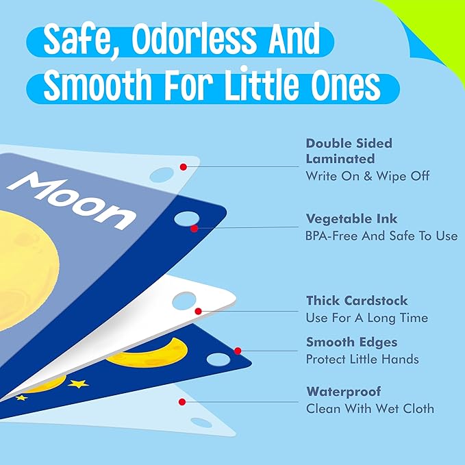 110 PCS Sight Word Flashcards, Double Sided Cards- Alphabet, Foods, Animals, Home Object with 4 Reclosable Rings, Early Learning Tool for Pre-K Kindergarten Toddlers-BubblyBeeBaby