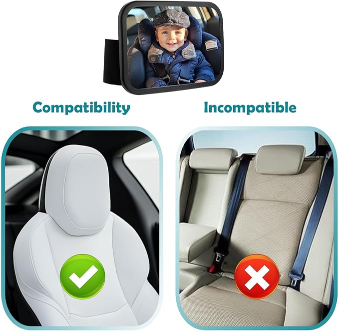 Funbliss Fixed Headrest Baby Car Mirror, Car Mirror for Baby Compatible with Tesla and other vehicles,360° Rotation, Shatterproof Plastic, No Assembly Required-BubblyBeeBaby