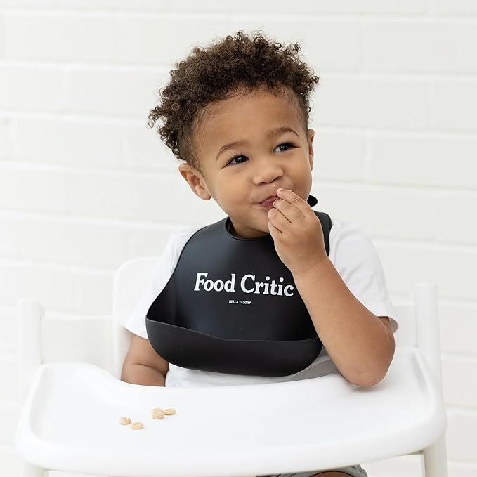 Bella Tunno Baby Bib for Eating, Waterproof Silicone Bib with Large Food Catcher, Adjustable Fit for Babies 4-12 months & Toddlers 1-3 Years, Boys & Girls, Food Critic-BubblyBeeBaby