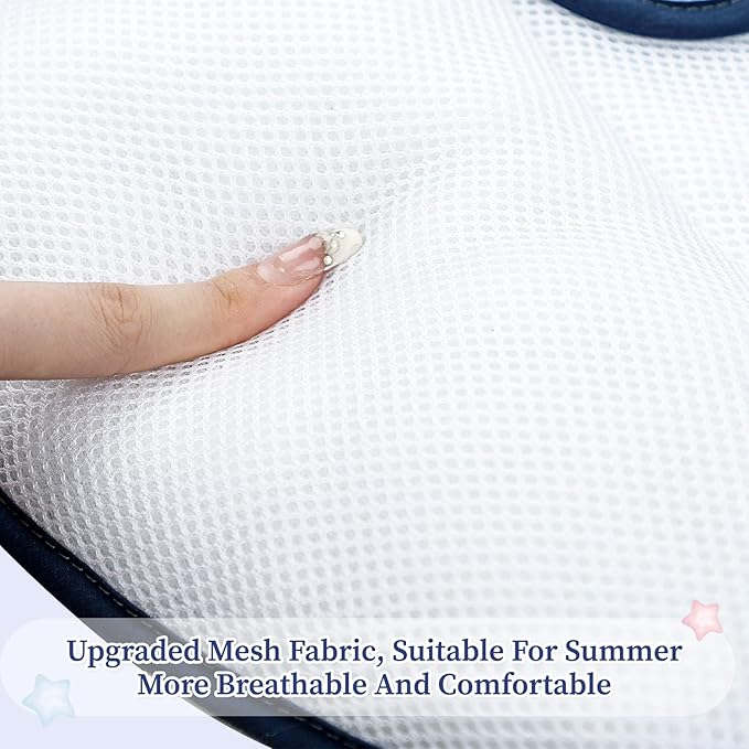 Pea Pod Baby Car Seat Head Support for Newborn, 2 in 1 Infant Car Seat Head Body Support for Boys Extra Soft Breathable Baby Car Seat Cushion Insert for Strollers, Swings, and Bouncers, Blue Space-BubblyBeeBaby