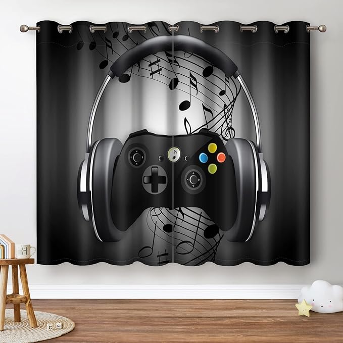 Jekeno Game Controller Blackout Curtains for Kids Boys Teens Bedroom Colorful Video Game Gamer Gaming Gamepad Decor for Home Living Room Grommet Window Drapes 2 Panel Set, 52"x84"-BubblyBeeBaby