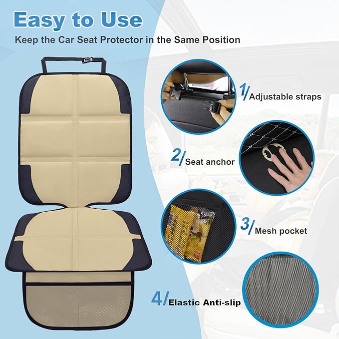 Car Seat Protector for Child Car Seat, 2 Pack Baby Car Seat Covers with Mesh Pockets & Non-Slip Backing 600D Durable Seat Protector-BubblyBeeBaby