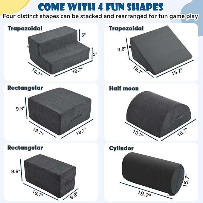 Jela Foam Blocks 6Pcs Soft Play Equipment Luxury Corduroy Fabric, Toddler Climbing Toys Indoor Soft Play for Toddlers-BubblyBeeBaby