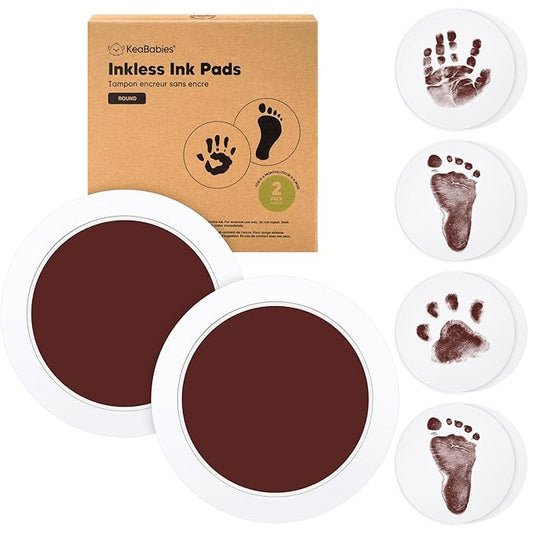 2-Pack Round Inkless Baby Hand and Footprint Kit - Mess Free Ink Pad for Newborn Keepsake, Dog Nose & Paw Print Kit, Clean Touch Ink Pad for Baby Hand & Footprints, Ideal New Mom Gifts (Auburn)-BubblyBeeBaby