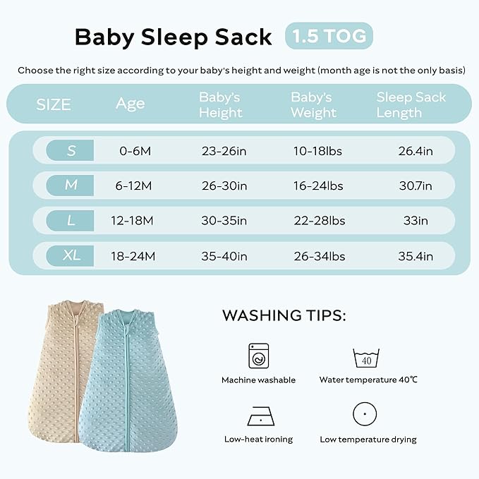 JELLYMONI Fleece Baby Sleep Sack 0-6 Months, 1.5 Tog Warm Winter Baby Wearable Blanket with Plush Dots and 2-Way Zipper, Cotton Toddler Sleep Sack-BubblyBeeBaby