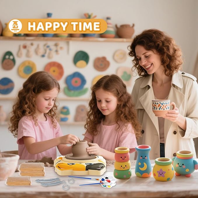 Insnug Pottery Wheel for Kids - Pottery Arts and Crafts for Kids Ages 8-12 with 3 Pack Painting Kit Air Dry Clay Art Supplies Toys for Girls Boy Birthday Gift for 6+-BubblyBeeBaby