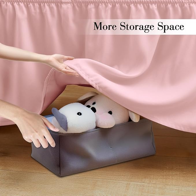 Horbaunal 2 Pack Set Crib Skirt & Crib Bed Sheet, Pink Crib Bed Skirt 28" x 52" with 14" Drop Dust Ruffle, Soft Microfiber Toddler Bedskirt Nursery Bedding Skirt for Baby Girls and Boys-BubblyBeeBaby