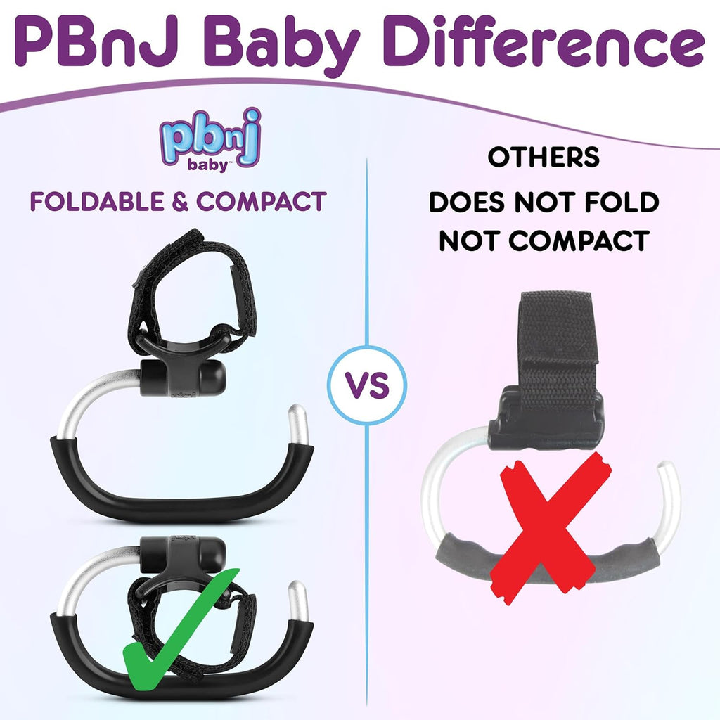 Stroller Hooks for Hanging Diaper Bags - Mommy Stroller Clip and Stroller Accessories Organizer Hook - Large Carabiner Clips for Mom Purse Shopping Grocery Bag and Accessory - (2 Pack) (Foldable)