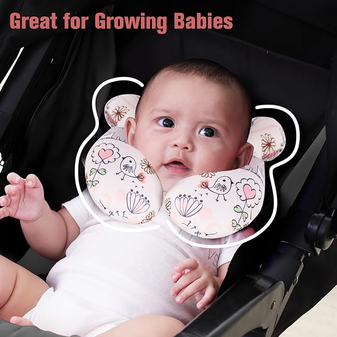 KAKIBLIN Baby Neck Pillow, Upgraded Baby Support Pillow,Babies Head Pillow,Neck Support Pillow for for Car Seat,Pushchair,Travel (Hippo)-BubblyBeeBaby