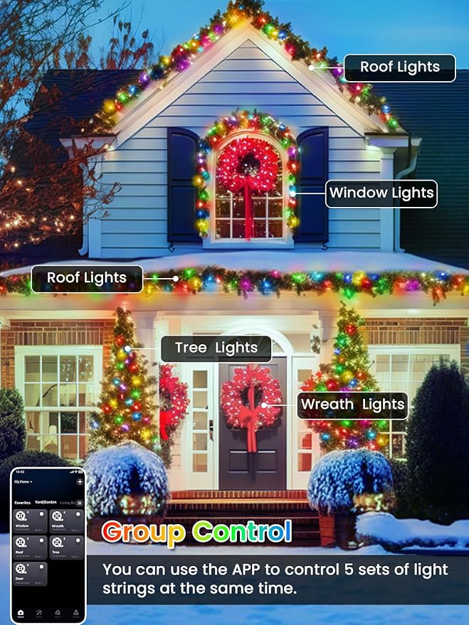 240LED Smart Color Changing Halloween Lights App Control, 95FT Waterproof RGB Music Sync Xmas Fairy String Light with Remote & Timer, Twinkle Christmas Tree Lights Outdoor Indoor Halloween Decorations-BubblyBeeBaby