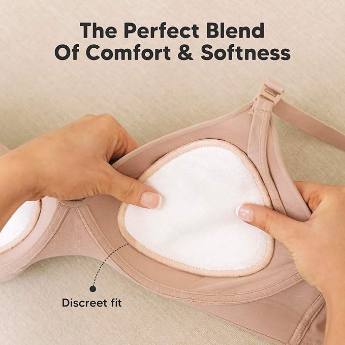 14-Pack Organic Nursing Pads - Washable Breast Pads for Breastfeeding, Nursing Bra Nipple Pads for Breastfeeding, Pumping Bra Reusable Breast Pads, Maternity Breastfeeding Bra Pads (Neutrals, L 4.8")-BubblyBeeBaby