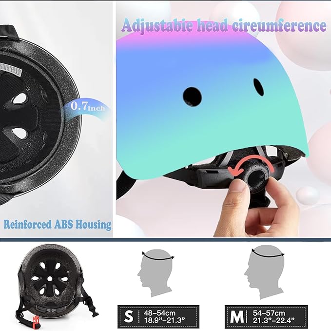 Kids Bike Helmet Set Adjustable for Children, Boys, Girls and Teenagers Aged 3-8 Years Includes Elbow, Knee, Wrist Guards Children's Helmet Protection Set for Bikes SkateboardsRollerskates-BubblyBeeBaby