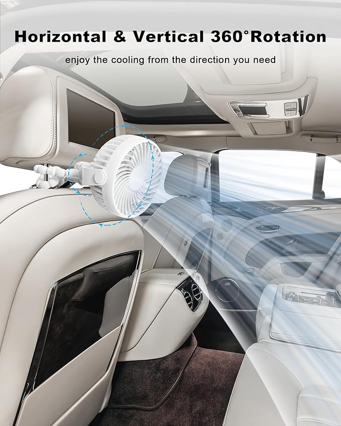 Stroller Fan Clip on for Baby, 4000mAh Rechargeable Battery Operated, Flexible Tripod, 3 Wind Speed, 360° Rotatable, Small Portable Fan for Car Seat Crib Golf Cart Bike Beach Travel, White-BubblyBeeBaby