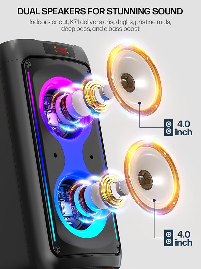 Karaoke Machine for Adults, Portable Bluetooth Speaker with 2 Wireless Microphones, PA System with Disco Lights for Big Party, Outdoor, Supports USB/TF/REC/FM/AUX, Ideal Gifts for Family, Music Lover-BubblyBeeBaby