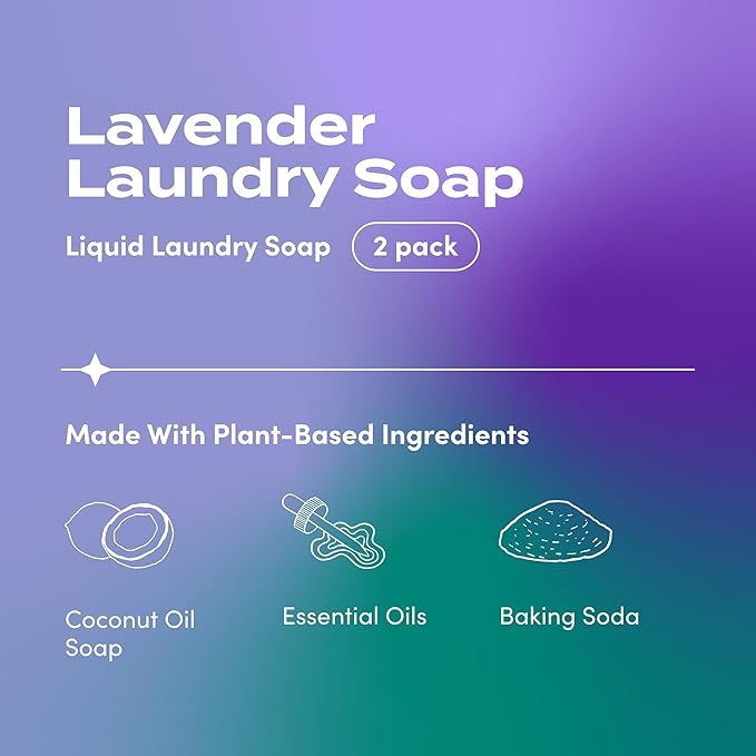Indigo Wild Zum Clean Laundry Soap - Plant-Based Liquid Laundry Soap - Contains Baking Soda, Essential Oils & Saponified Coconut Oil - Lavender Scent - 64 fl oz (2 Pack)-BubblyBeeBaby