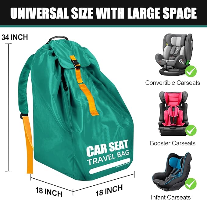 Car Seat Travel Bag for Airplane, Large Car Seat Bags for Air Travel with Comfort Padded Straps, Gate Check Storage Bag/Backpack for Carseat Airport, Carseat Cover Travel - Baby Travel Essential-BubblyBeeBaby