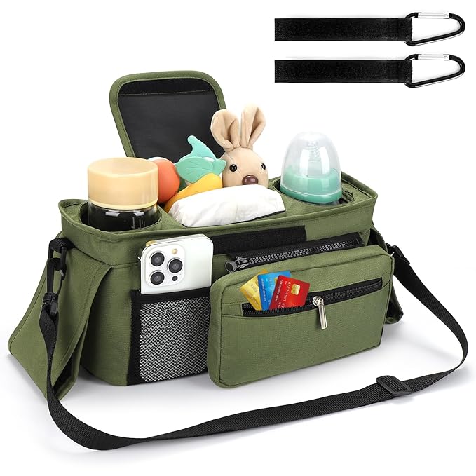 Accmor Universal Stroller Organizer with Insulated Cup Holder Detachable Phone Bag and Shoulder Strap,Stroller Bag Caddy Organizer Fits for Uppababy, Baby Jogger, Britax Strollers-BubblyBeeBaby