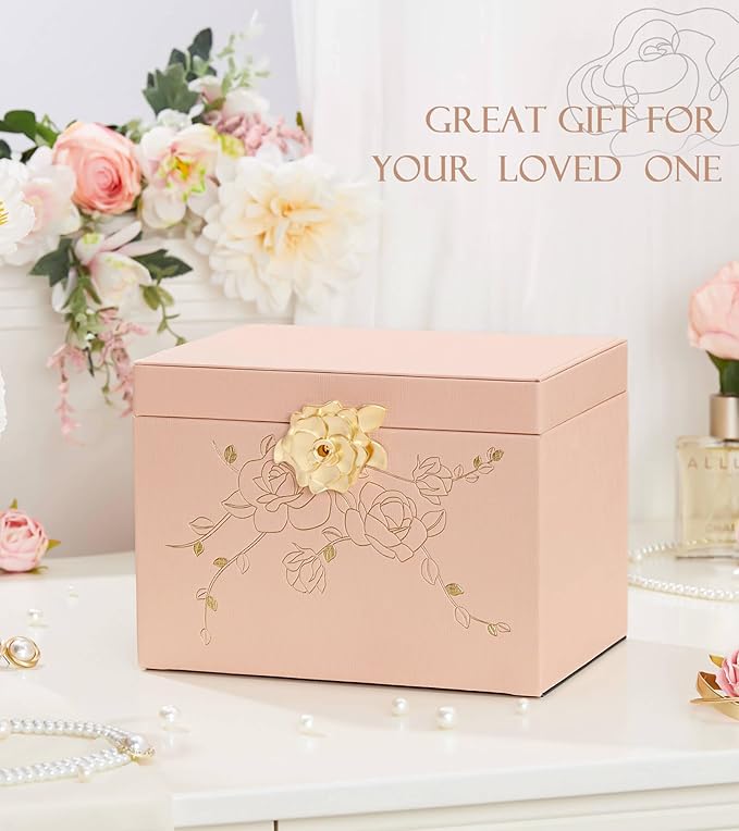 Jewelry Box with Lock for Girls: Jewelry Organizer for Dresser - 3-Drawer Earrings Storage Girls Women Gift (Peach Pink)-BubblyBeeBaby