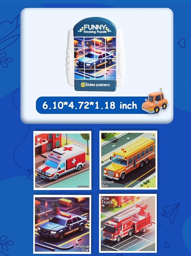 16-Piece Rotating Puzzles for Kids 4-6, Toddlers Puzzles 3-4, Road Trip, Airplane Activities Game, Travel Toys - Brain Teaser, Fine Motor Skills - Birthday Gifts Boys Girls - Special Vehicle-BubblyBeeBaby