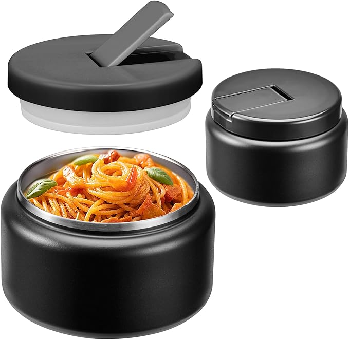 13.5oz Soup Thermo for Hot Food Kids with Buckle Lid Insulated Vacuum Food Jar Wide Mouth Leakproof Stainless Steel Lunch Container (Black)-BubblyBeeBaby