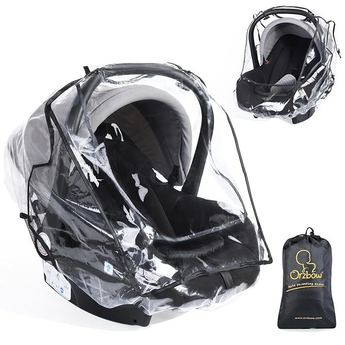 Car Seat Rain Cover Universal, Food Grade EVA, Waterproof Weather Shield for Infant Car Seat with Storage Bag, Baby Car Seat Stroller Rain Cover Features Side Ventilation, Quick-Access Roll-Up Door-BubblyBeeBaby