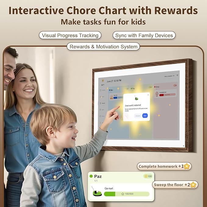 15.6 Inch Digital Calendar Chore Chart with Touchscreen - Full HD Interactive Display, Wall & Desk Mountable Family Planner, To-Do List & Meal Planner, Ideal for Home Organization & 2025 Scheduling-BubblyBeeBaby