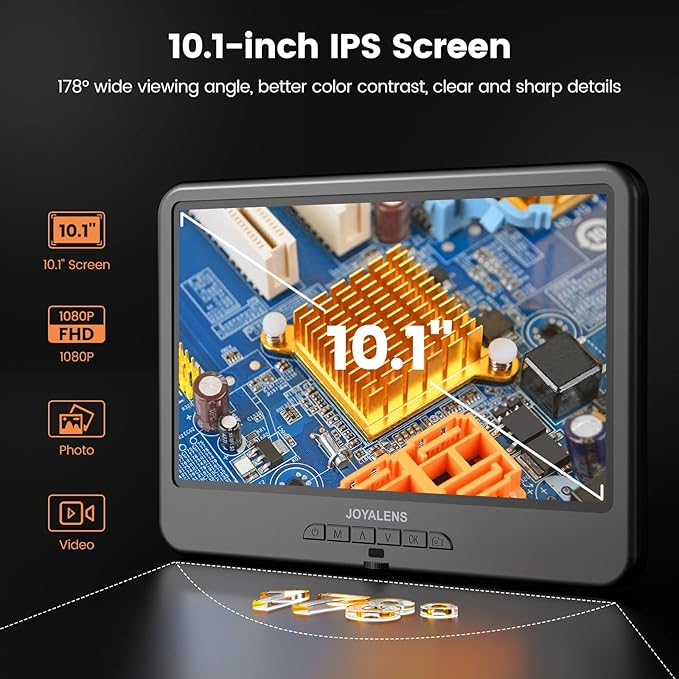 JL210 10.1'' Digital Microscope for Adults, Coin Magnifier Microscopes Full View for Error Coins, Soldering Electronics Microscopes Camera, 8 LED, 12.6" Metal Stand, PC View, 32GB-BubblyBeeBaby