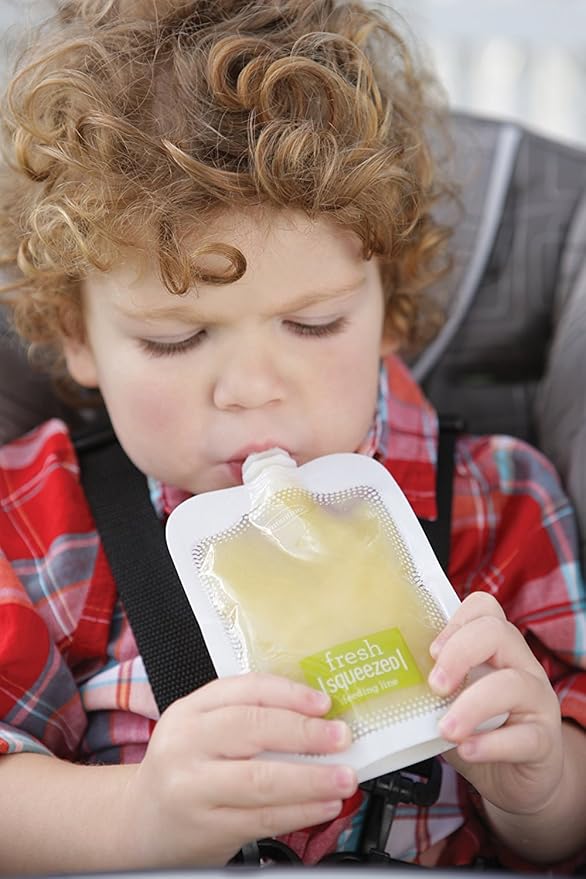 Infantino Disposable Squeeze Pouches - Pack of 50 Disposable Pouches for Portable Homemade semi-Solid Food for Babies and Toddlers, BPA and PVC Free, Freezer Safe-BubblyBeeBaby