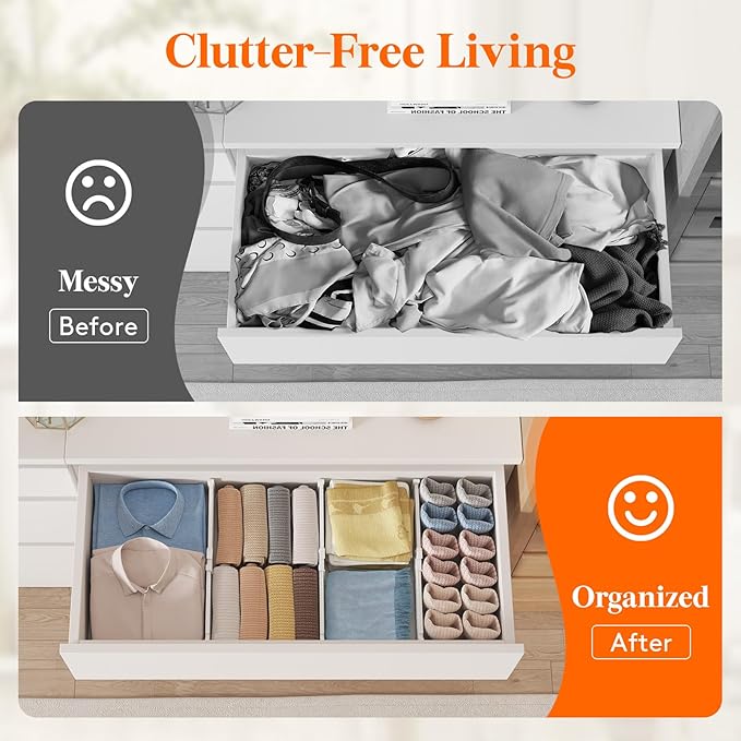 Lifewit 12 Pack Drawer Dividers 4" High, 10.5-16.5" Dresser Drawer Divider, Adjustable Drawer Organizers for Clothes, Plastic Drawers Separators for Dresser, Bedroom, Bathroom, Kitchen, Office-BubblyBeeBaby