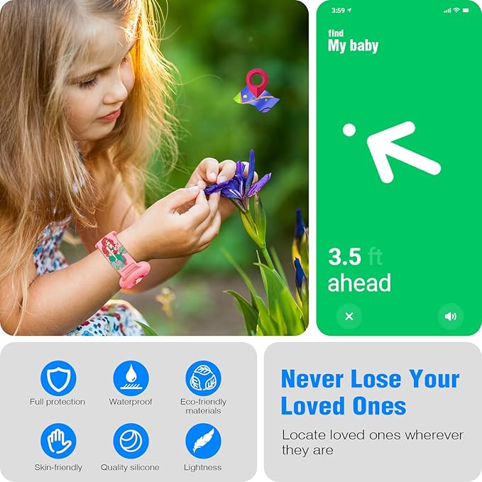 2 Pack AirTag Bracelet for Kids, Waterproof Air tag Holder for Kids with Soft Silicone Full Coverage Anti-Lost Hidden Airtag Wristband Accessories for Child-BubblyBeeBaby