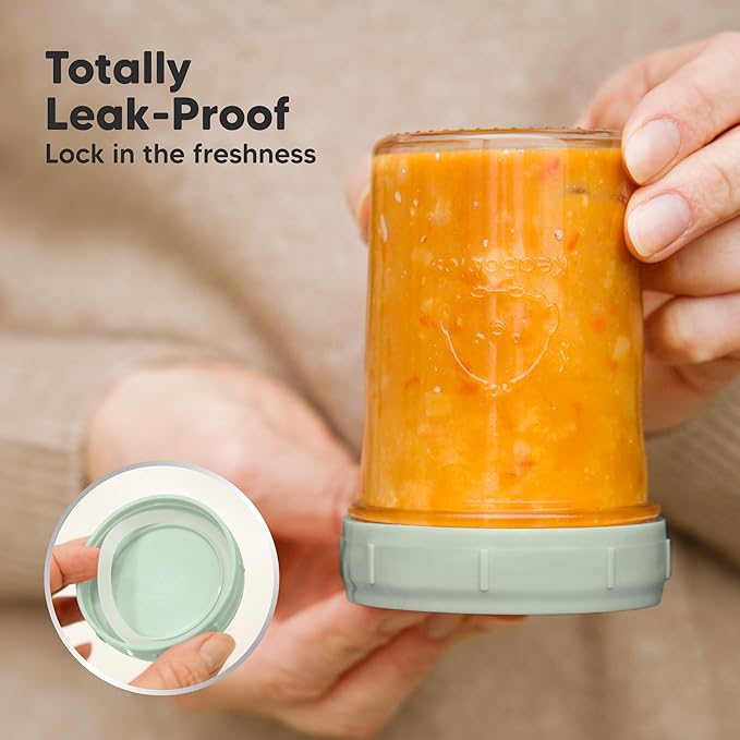 KeaBabies 4pk 8oz Glass Baby Food Containers with Lids - Leak-Proof, Microwavable Small Glass Jars, Baby Purees & Toddler Snack Storage Containers, BPA-Free, Dishwasher & Freezer Safe (Sage)-BubblyBeeBaby