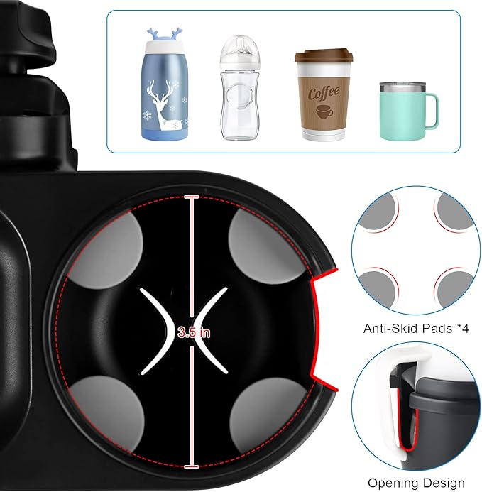 Accmor Stroller Cup Holder with Tray, Universal Cup Holder, Bike Bottle Holder, 360° Rotatable Large Caliber Drinks Holder for Stroller, Bike, Wheelchair, Walker-BubblyBeeBaby
