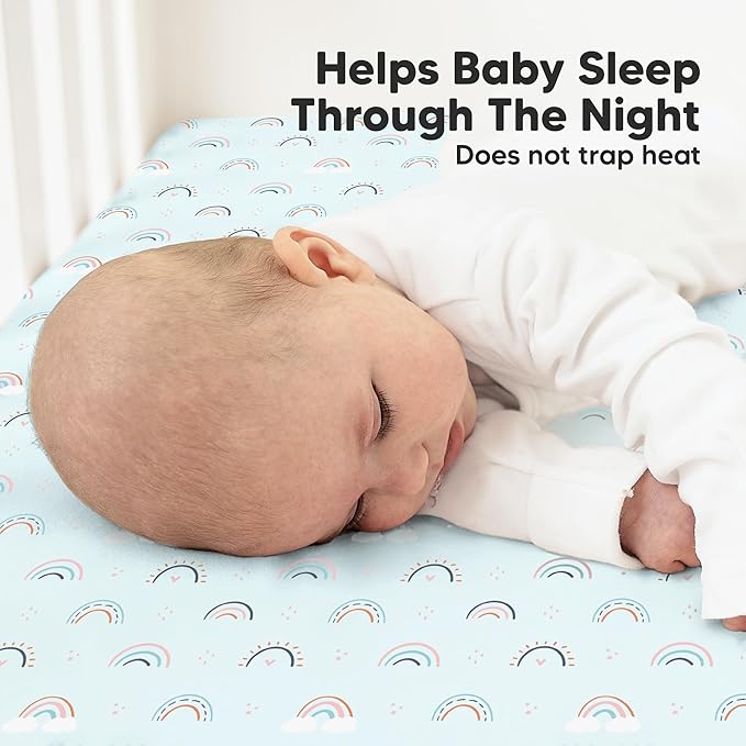 KeaBabies 2-Pack Organic Crib Sheets for Boys, Girls - 52x28 Fitted Crib Mattress Sheet Neutral, Breathable Jersey Cotton Cover for Baby Bed, Toddler Mattress, Soft & Cute Prints (Jolly Rainbow)-BubblyBeeBaby