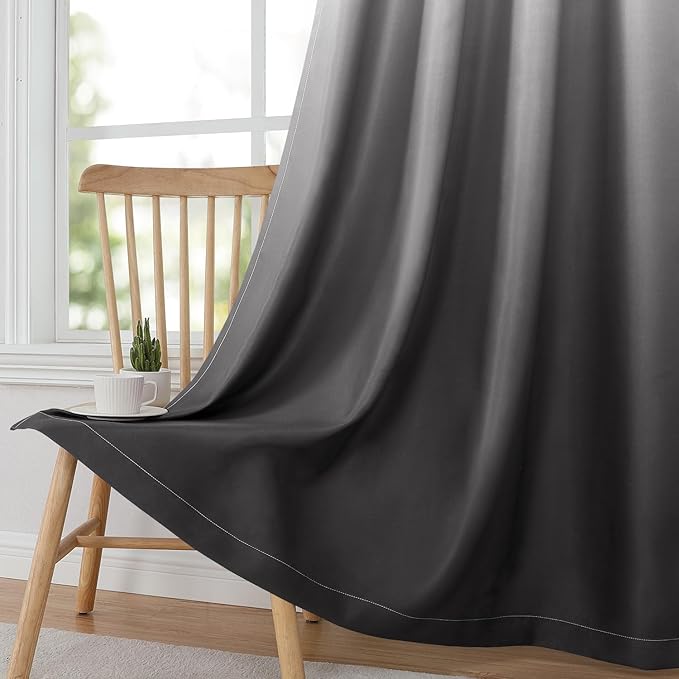 HOMEIDEAS Grey Gray Ombre Blackout Curtains 52 X 84 Inch Length Gradient Room Darkening Thermal Insulated Energy Saving Grommet 2 Panels Window Drapes for Living Room, Bedroom-BubblyBeeBaby