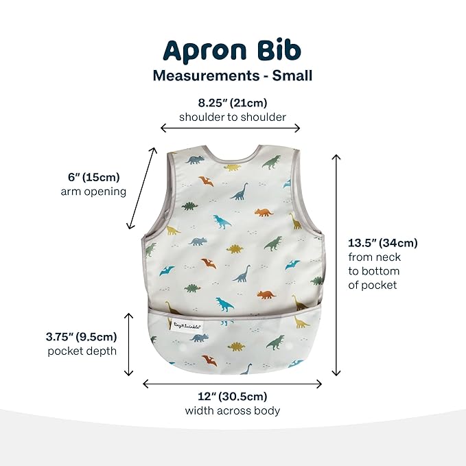 Tiny Twinkle Mess Proof Baby Bib - Waterproof & Lightweight Baby-Led Weaning Apron | 100% Recycled Polyester, Easy Clean & Machine Washable (Dinosaur, Small 6-24 Months)-BubblyBeeBaby