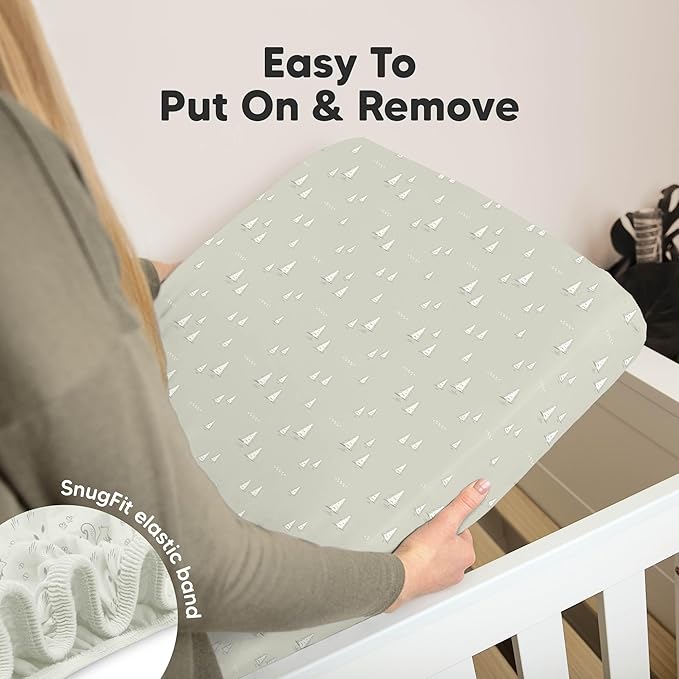 KeaBabies 2-Pack Organic Crib Sheets for Boys, Girls - 52x28 Fitted Crib Mattress Sheet Neutral, Breathable Jersey Cotton Cover for Baby Bed, Toddler Mattress, Soft & Cute Prints (Lune Mystic)-BubblyBeeBaby