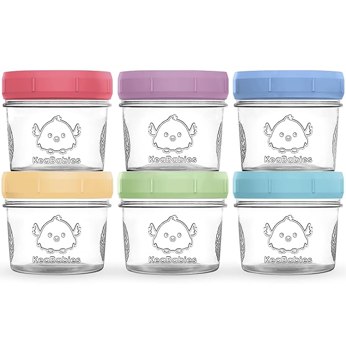 KeaBabies 6pk 4oz Glass Baby Food Containers with Lids - Leak-Proof, Microwavable Small Glass Jars, Baby Purees & Toddler Snack Storage Containers, BPA-Free, Dishwasher & Freezer Safe (Nord)-BubblyBeeBaby