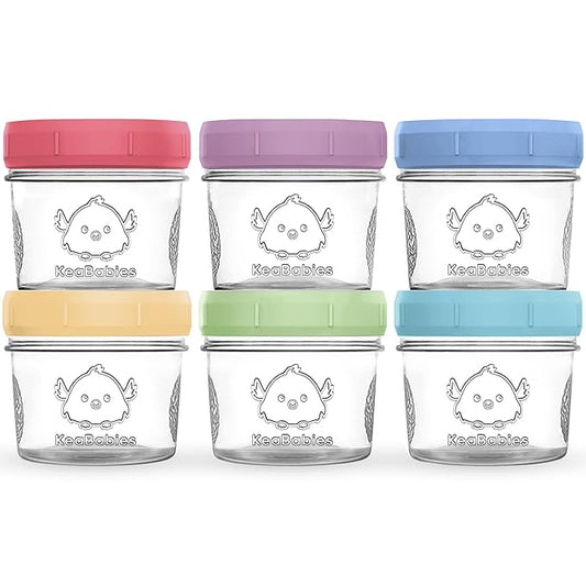 KeaBabies 6pk 4oz Glass Baby Food Containers with Lids - Leak-Proof, Microwavable Small Glass Jars, Baby Purees & Toddler Snack Storage Containers, BPA-Free, Dishwasher & Freezer Safe (Nord)-BubblyBeeBaby