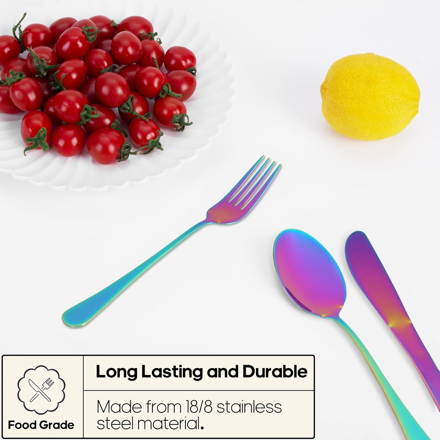 Travel Utensils with Case, Quatish Portable Silverware Set for Work, Stainless Steel Reusable Travel Cutlery Set, Fork and Spoon Set for Picnic, Camping, Gadgets, Lunch Box for Men, Rainbow